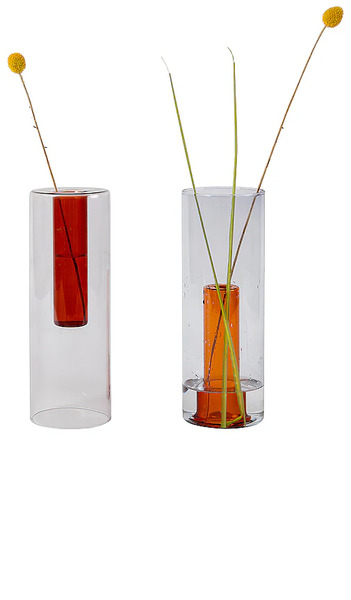 Block Design Large Reversible Glass Vase In Grey. 