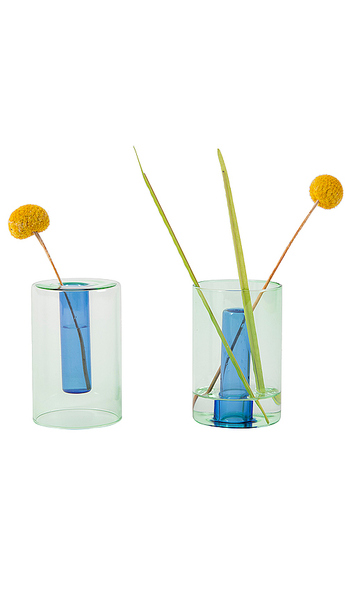  Block Design Small Reversible Glass Vase In Green. 
