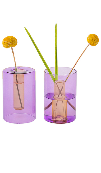 Block Design Small Reversible Glass Vase In Purple. 