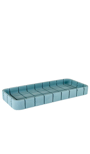  Block Design Tile Oblong Tray In Blue. 