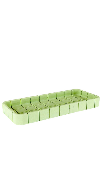  Block Design Tile Oblong Tray In Green. 