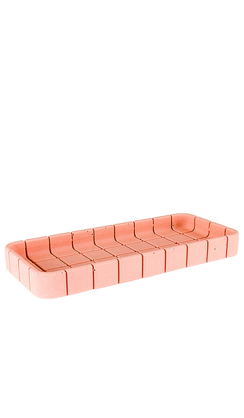  Block Design Tile Oblong Tray In Pink. 