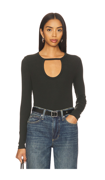  Bobi Front Keyhole Tee In Dark Green. Size Xs. Also In S, M. 