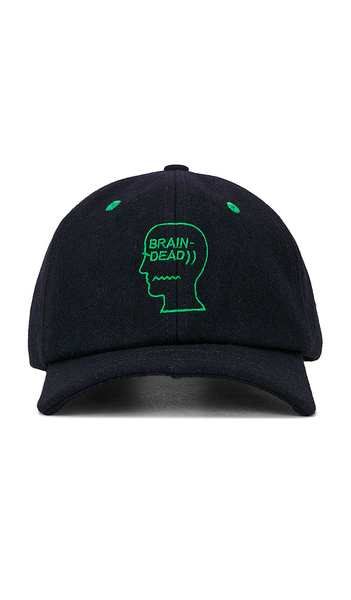  Brain Dead Batwing Logohead Flannel Hat In Navy. 