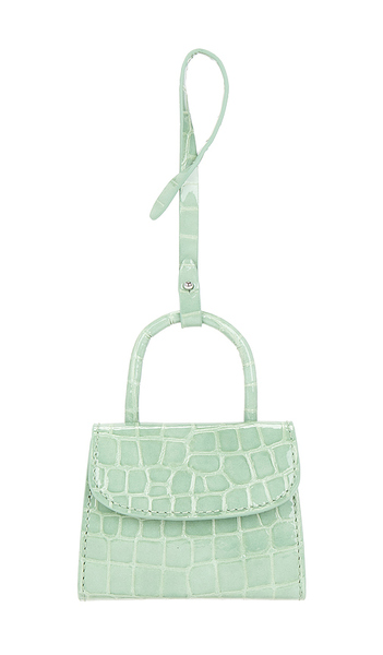 By Far Mini Mini Croco Embossed Card Holder In Green. 