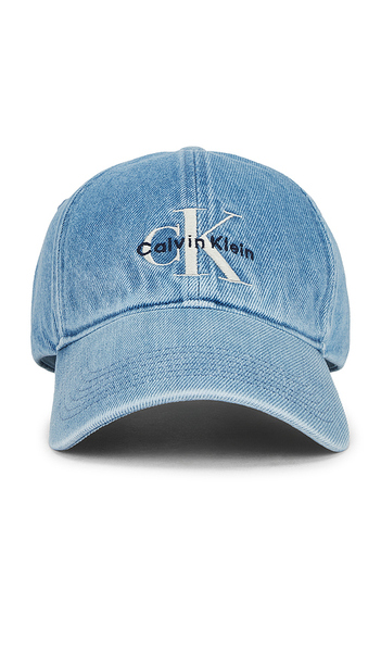  Calvin Klein Monologo Embroidered Baseball Cap In Denim-medium. 