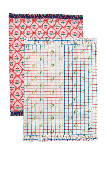  Damson Madder Set Of 2 Tea Towels In Pink. 