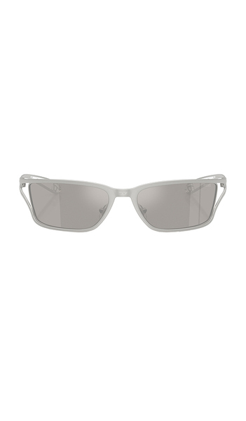  Diesel Rectangular Sunglasses In Metallic Silver. 