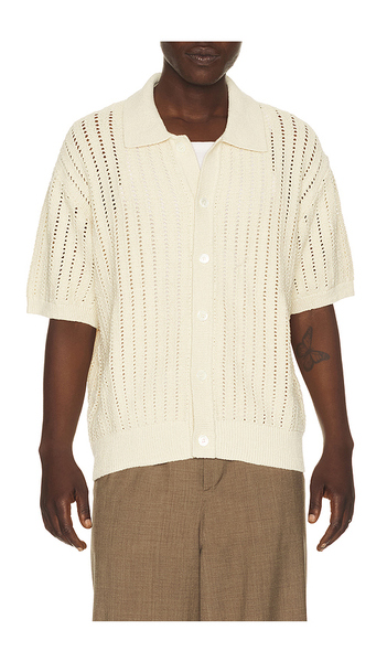  Dunst Relaxed Collared Cardigan In White. Size M. Also In L. 