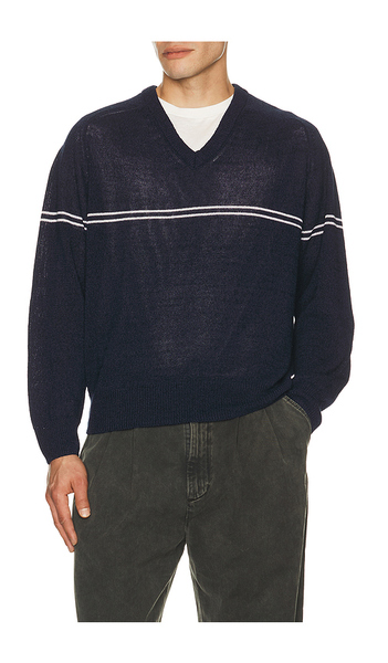  Dunst Striped V Neck Striped Sweater In Blue. Size M. Also In Xl/1x. 