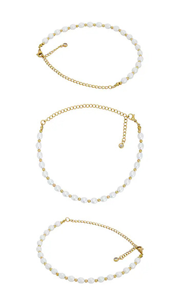 Epifene Chain Anklet Set Of 2 In Metallic Gold,white. 