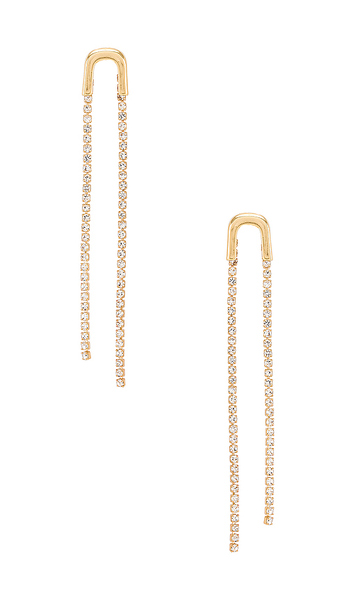  Ettika Double Chain Drop Earring In Metallic Gold. 