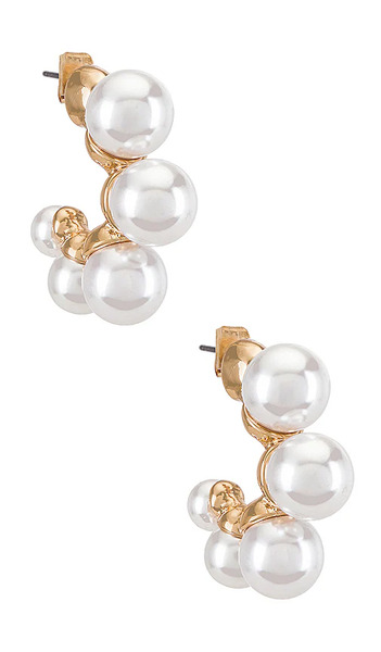  Ettika Large Pearl Mini Hoops In Ivory. 