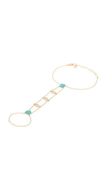  Ettika Turquoise Solstice Hand Chain In Metallic Gold. 