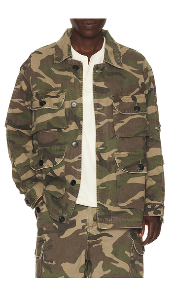  Found Camouflage Twill Utility Cargo Jacket In Green. Size S. Also In M, L, Xl/1x, Xxl/2x. 