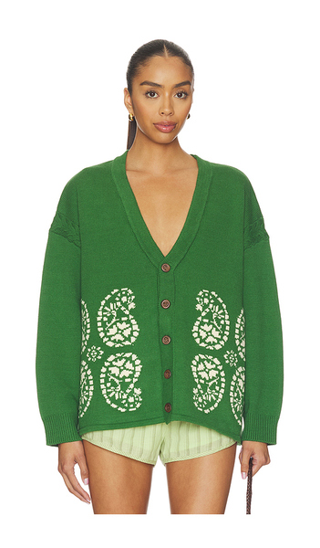  Found Paisley Jacquard Cardigan In Dark Green. Size Xs. Also In S, M, L. 
