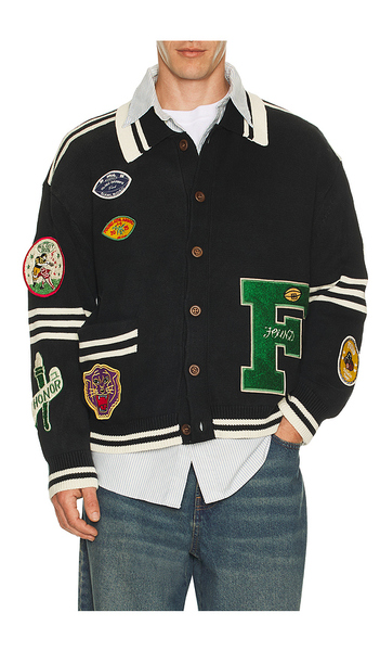  Found Varsity Patch Collared Cardigan In Black. Size S. Also In M, Xl/1x. 