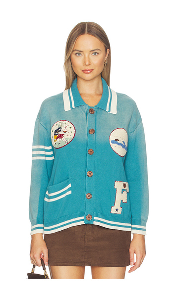  Found Varsity Patch Collared Cardigan In Blue. Size Xs. Also In S, M, L, Xl/1x. 