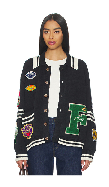  Found Varsity Patch Collared Cardigan In Grey. Size Xs. Also In S, M, L, Xl. 
