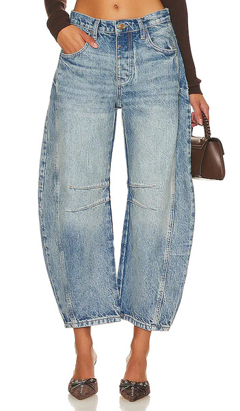  Free People X We The Free Good Luck Mid Rise Barrel Jeans In Denim-light. Size 24. Also In 25, 26, 27, 28, 29, 30, 31, 32. 
