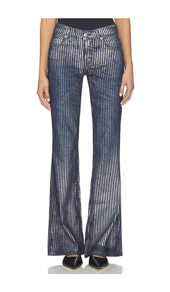  Free People X We The Free West Coast Metallic Flare In Country Blue In Blue,metallic Silver. Size 25. Also In 26, 29, 30. 