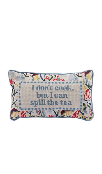  Furbish Studio Spill The Tea Needlepoint Pillow In Blue. 