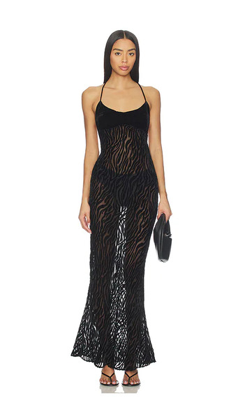  Guizio Burnout Velvet Maxi Dress In Black. Size S. Also In M. 