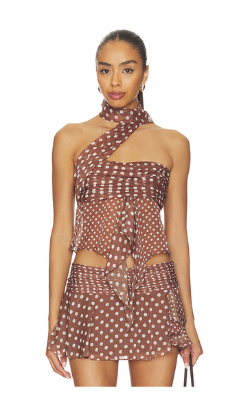  Guizio Chiffon Wrap Top In Chocolate. Size Xxs. Also In Xs, S, M, L. 
