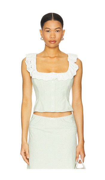  Guizio Gingham Paloma Lace Top In Green. Size Xxs. Also In S, M. 