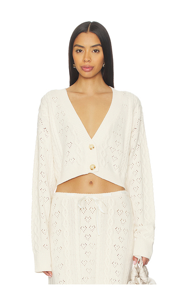  Guizio Noah Cable Crop Cardigan In White. Size S. Also In M, L. 