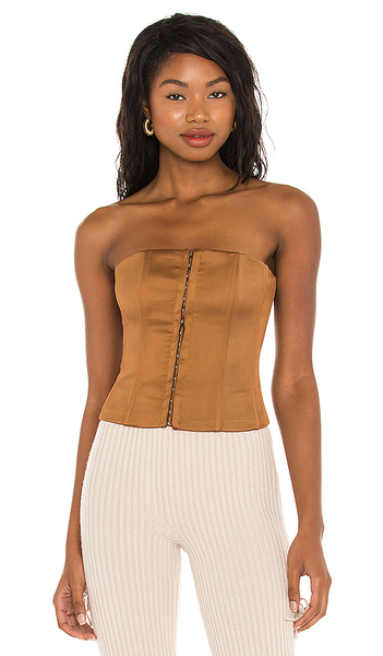  Guizio Satin Corset Top In Cognac. Size M. Also In S, L. 