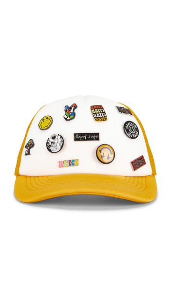  Happy Caps Pin Trucker Hat In Yellow. 