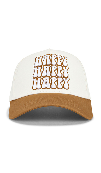  Happy Caps Stacked Bubble Logo Two Tone 5 Panel Hat In Brown,white. 
