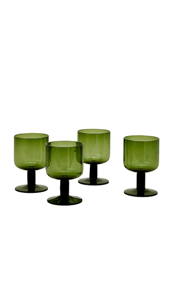  Hawkins New York Stemmed Simple Seeded Glassware Set Of 4 In Olive. 