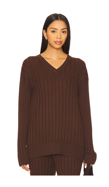  House Of Harlow 1960 X Revolve Irvina Ribbed V Neck In Chocolate. Size Xs. Also In Xxs, S, M, L, Xl. 