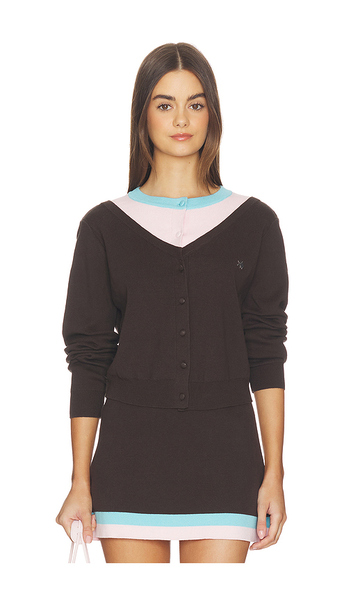  Kate Barton Illusion Layered Cardigan In Chocolate. Size Xs. Also In S, M, L. 