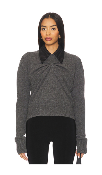  Kate Barton Pinched Crewneck Sweater With Collar In Grey. Size Xs/s. Also In S/m, M/l. 