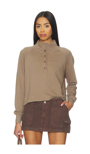  La Made Alexander Half Button Up Pullover In Brown. Size S. Also In Xs, M, L. 