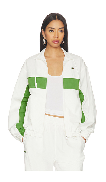  Lacoste Relaxed Fit Twill Jacket In White,green. Size 34. Also In 36, 40, 42. 