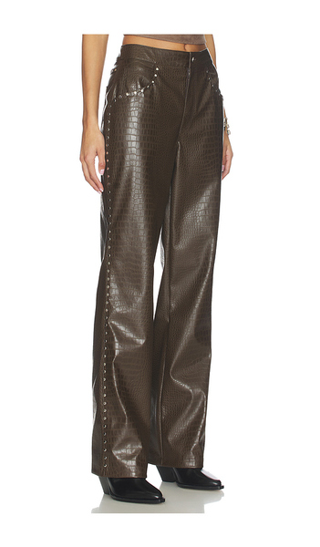  Lamarque X Revolve Devin Faux Leather Croco Studded Pant In Chocolate. Size 26. Also In 24, 25, 27, 28, 29, 30. 