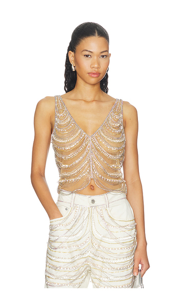  Lapointe Draped Crystal Embroidery V Neck Tank In Metallic Silver. Size 0. Also In 2. 