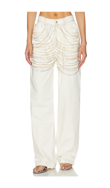  Lapointe Embroidered Straight Leg Pant In Cream. Size 4. Also In 6. 