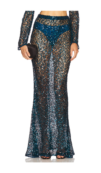  Lapointe Net Paillette Maxi Skirt In Teal. Size M. Also In Xs, L. 