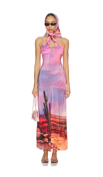  Leslie Amon X Revolve Timeless Palm Spring Dress With Head Scarf In Pink. Size S. Also In Xs, M, Xl. 
