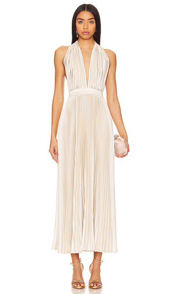  L'idee Moderniste Gown In Metallic Neutral. Size 8/s. Also In 6/xs, 10/m, 12/l, 14/xl. 