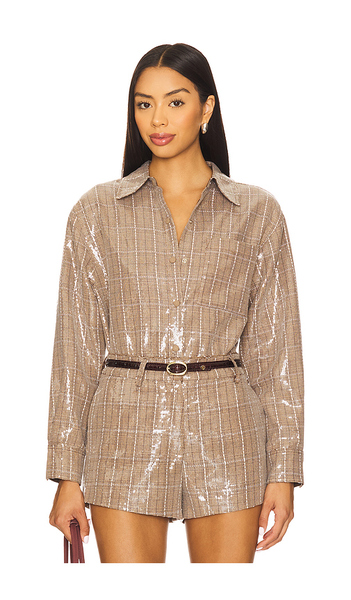  Line & Dot Checkmate Oversized Shacket In Brown. Size M. Also In L. 