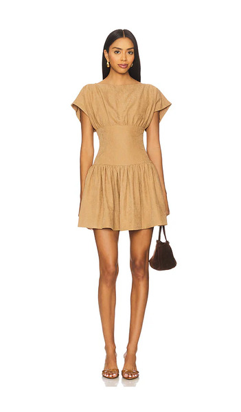  Line & Dot Cooper Mini Dress In Tan. Size S. Also In Xs, M. 