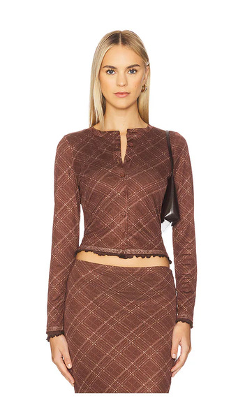  Line & Dot Richard Plaid Button Down Top In Brown. Size M. Also In Xs. 