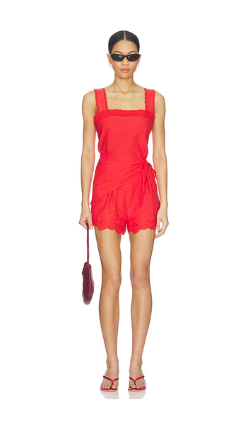  Line & Dot Rou Romper In Red. Size S. Also In Xs, M, L. 