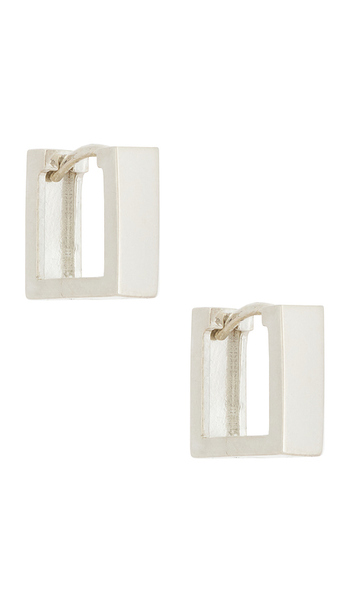  Loupn Square Hoop Earrings In Metallic Silver. 